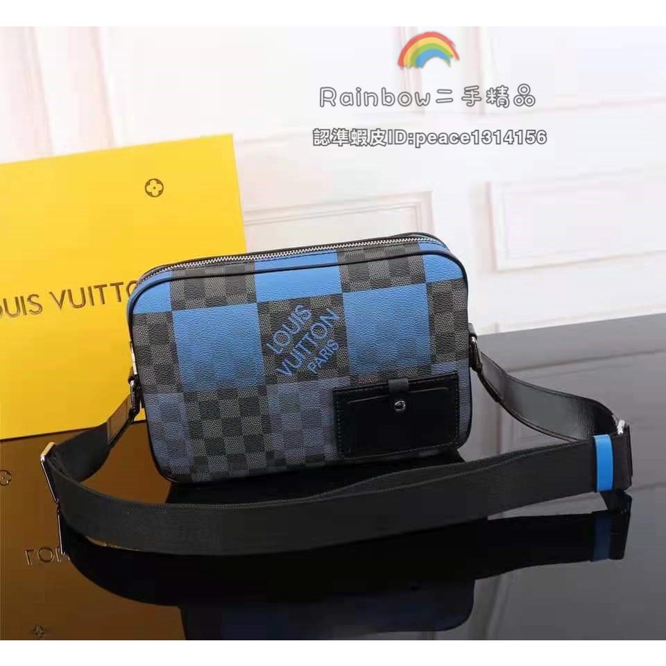 Rainbow 二手精品 LV Alpha Damier Graphite郵差包雙肩包N40408 圖案 男款 漸變藍色