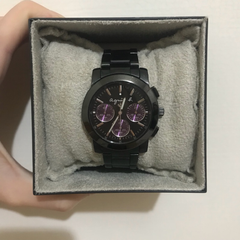 agnes b 經典紫色三眼手錶