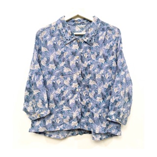 日本 復古 古著 花襯衫 藍色 花草 vintage 罩衫 文青 印花 日本製