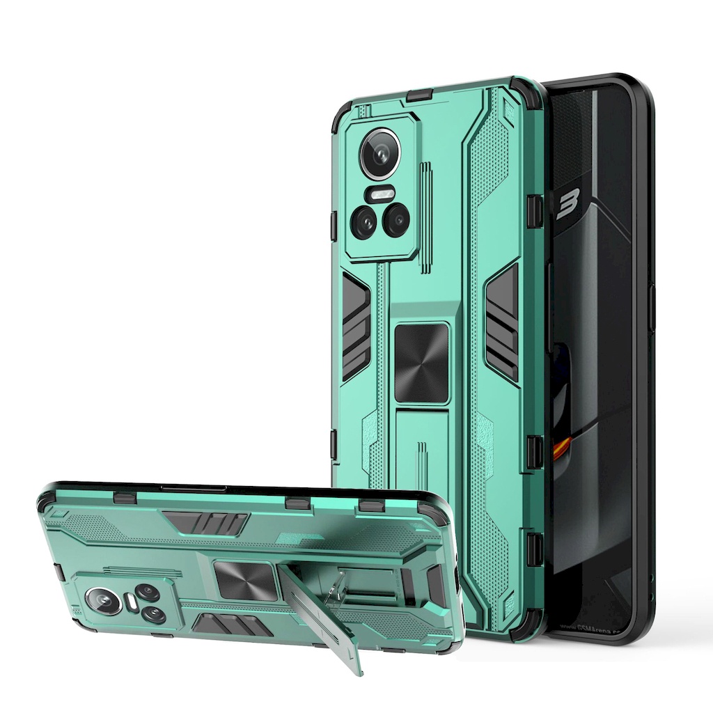 Realme GT Neo 3 雙層保護殼雙層防摔矽膠包邊鎧甲盾支架全包手機殼背蓋手機套