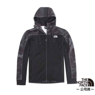 【美國 The North Face】男 保暖針織軟殼長袖連帽外套 運動休閒服 彈力下襬 46HV 黑迷彩 N