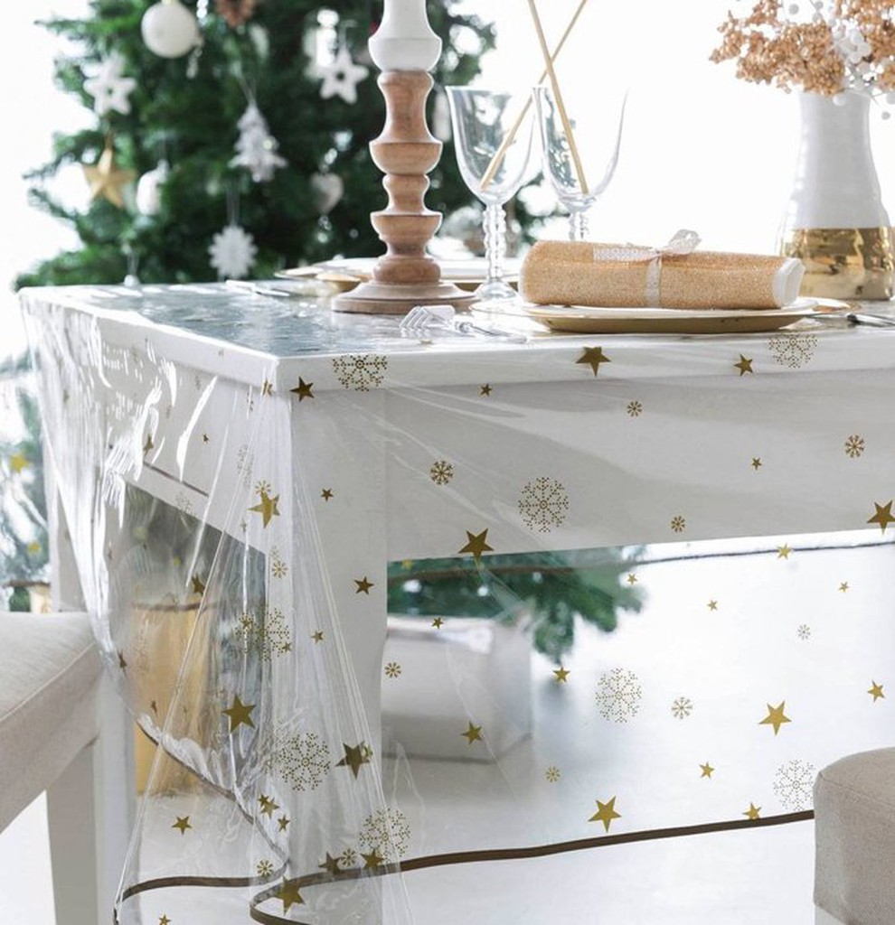 ☆Bonjour Bio☆ 法國 歡樂聖誕系列 Étoiles dorées 長方形透明桌巾（大）