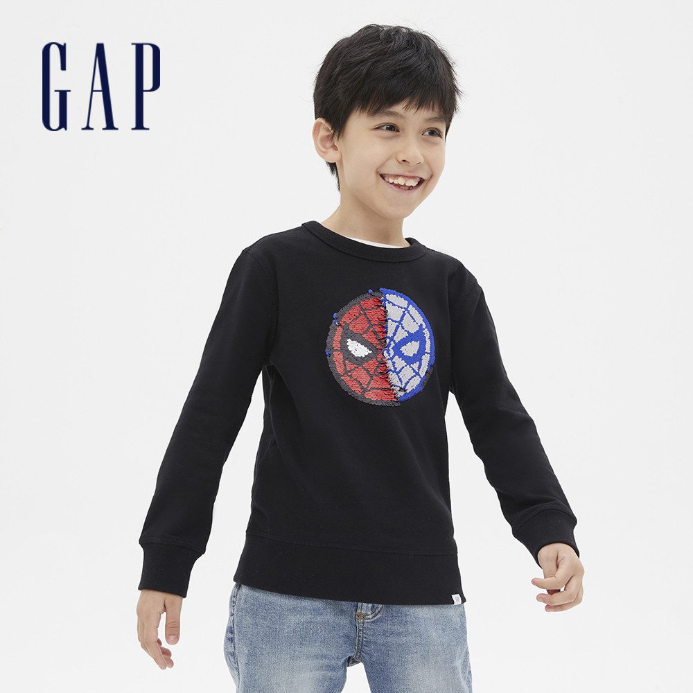 Gap 男童裝 Gap x Marvel漫威聯名 蜘蛛人雙面亮片大學T-黑色(615938)