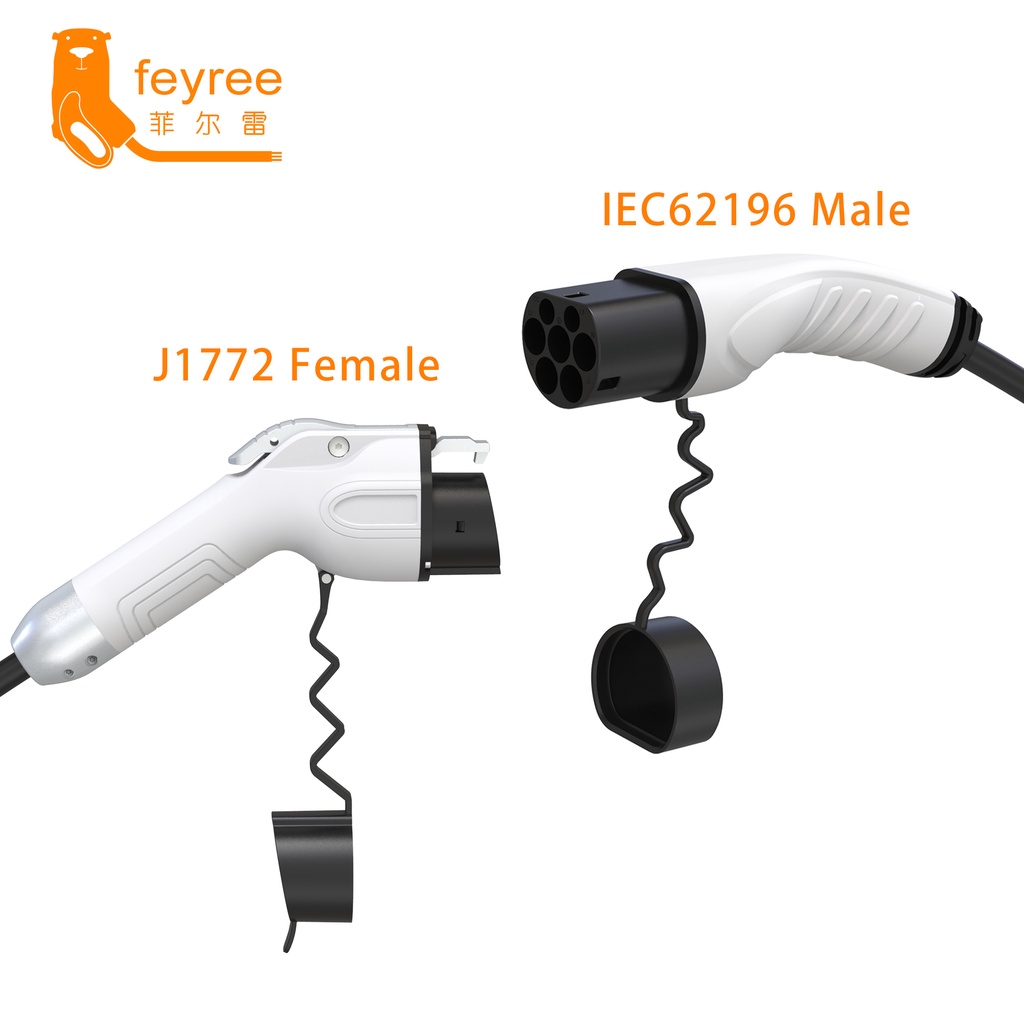 feyree 32A 歐美J1772 至Type 2 IEC 62196-2 電動車充電器雙槍頭帶5m 電纜