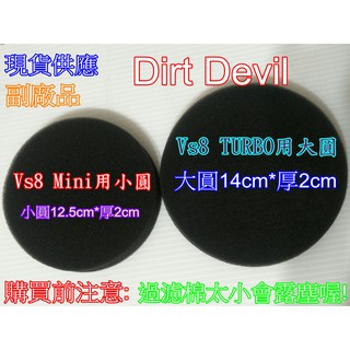 【沃倫工作室｜副廠耗材】Dirt devil VS8 Turbo & mini可水洗 過濾棉 圓徑厚度自行比對