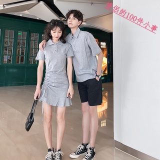 【COUPLE】情侶裝📣夏裝新款小眾設計感polo領氣質顯瘦女連衣裙韓版短袖T恤潮