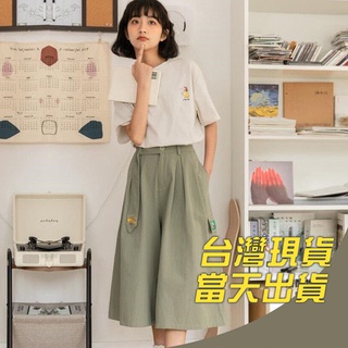新款套裝女學生韓版寬鬆印花短袖T恤 高腰七分闊腿褲兩件套潮