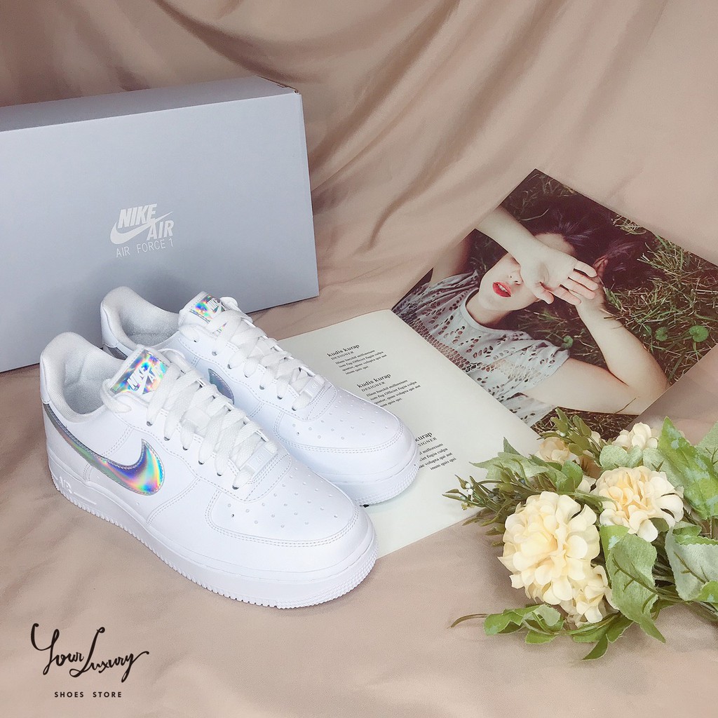 【Luxury】NIKE WMNS AIR FORCE 1 '07 Essential 白銀 鐳射勾 女鞋 空軍一號