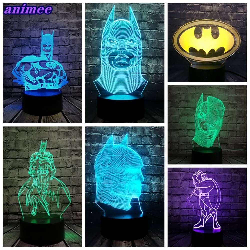 蝙蝠蝙蝠俠面具 3D LED 小夜燈多色 RGB 燈泡 USB 燈嬰兒房裝飾兒童禮物+T*E
