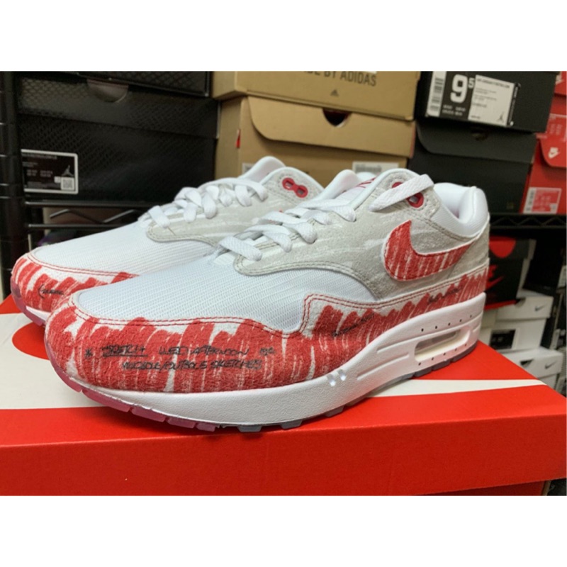 全新 Nike AIR MAX 1 sketch to Shelf 紅白 手稿