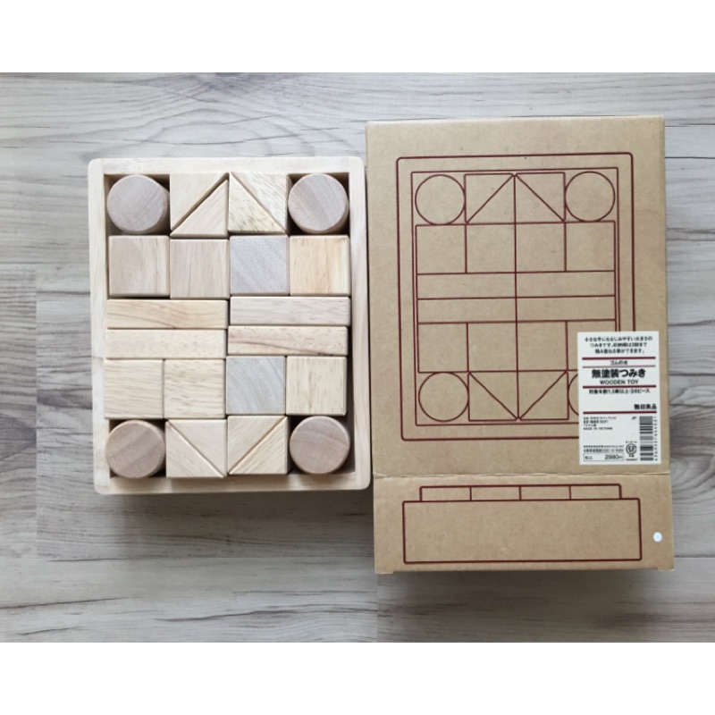 全新現貨一組玩的安心 Muji 無印良品無塗料原木積木一盒 蝦皮購物