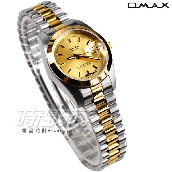 OMAX 圓錶 OM4003T半金小 半金色不銹鋼帶 藍寶石水晶 女錶 日期視窗【時間玩家】