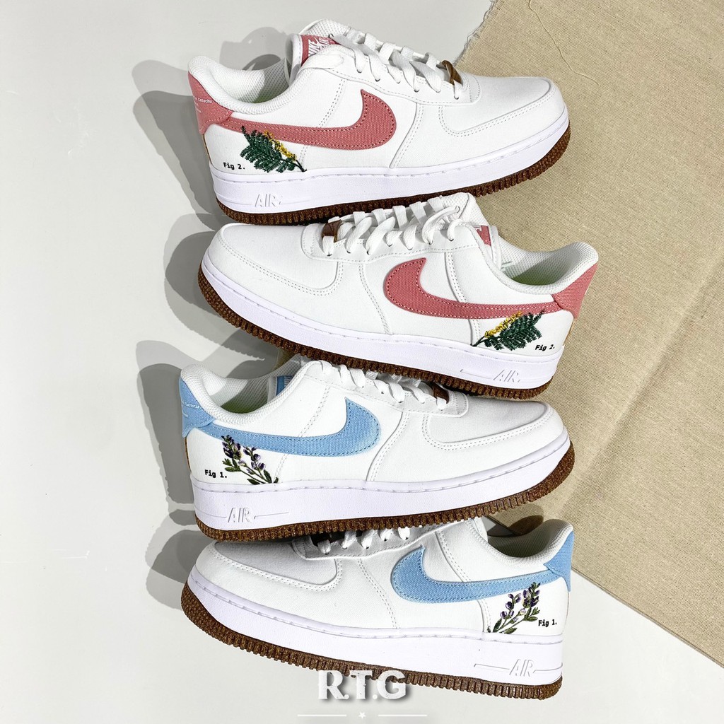 【RTG】NIKE W AIR FORCE 1 再生 刺繡 葉子 牛仔布 粉勾 CZ0269-101 100 藍勾 女鞋