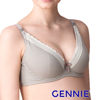 【Gennies 奇妮】啡藏珍品 咖啡紗深V哺乳內衣-條紋灰(GA37)