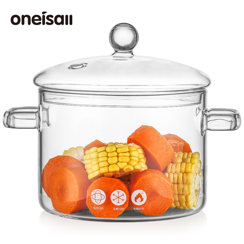 ONEISALL 網紅日式雙耳透明玻璃燉鍋 煲湯碗帶蓋 家用燃氣耐高溫直明火大容量