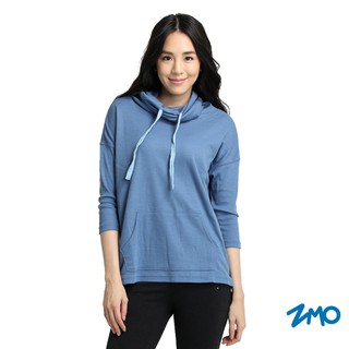 【ZMO】女輕暖機能羊毛寬版休閒上衣-丹寧藍