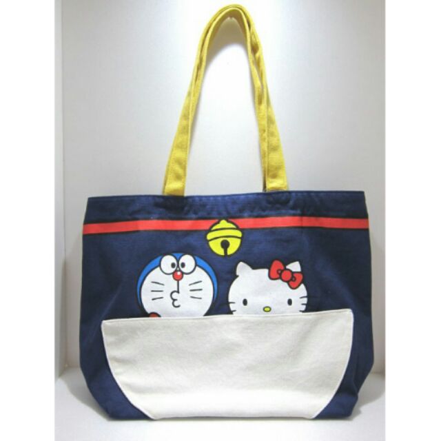 【棠貨鋪】日本限定 Hello Kitty x Doraemon 購物袋 收納 單寧牛仔 帆布包