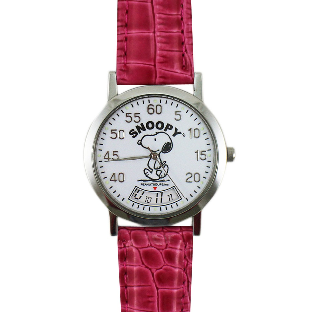 卡漫城 - Snoopy 手錶 旋轉時針 ㊣版 皮革 紅色 史努比 女錶 卡通錶 史奴比