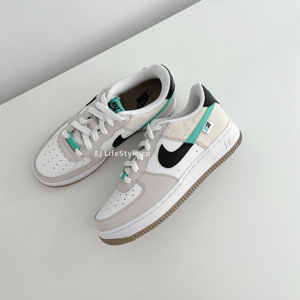 -EJ- 23.5現貨 NIKE AIR FORCE 1 AF1 標籤 斷勾 奶油白 焦糖底 藍綠 DX6062-101