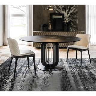 【直銷·免運】-意式極簡進口岩板餐桌椅組合北歐現代簡約家用圓桌小戶型圓形飯桌-家具