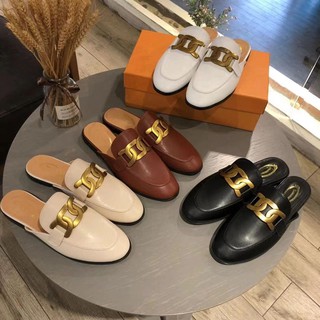 「Chicwalks女鞋店」 女鞋24年新款麻花扣真皮包頭半拖穆勒懶人平底涼拖