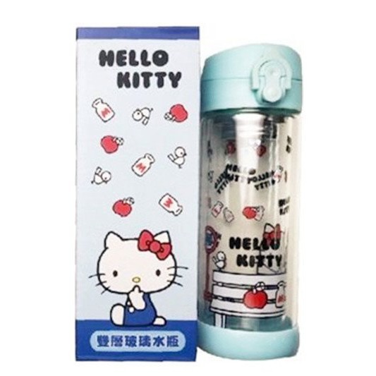 Hello Kitty 凱蒂貓 雙層玻璃水壺 . 彈蓋雙層玻璃水壺300ml