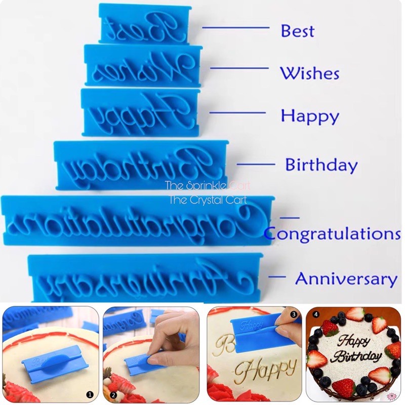 6 個裝生日快樂英文字母LOGO模具印章翻糖蛋糕裝飾手寫體