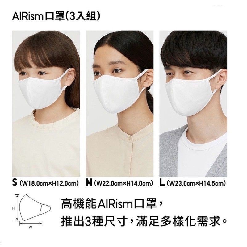 全新未拆 日本UNIQLO 涼感AIRism可水洗布口罩-(黑色/灰色3片裝)原價290元