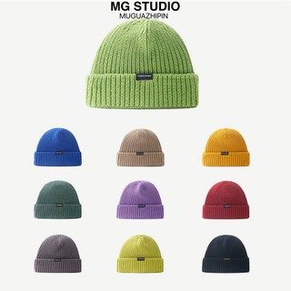 木瓜製品MG STUDIO/韓版簡約字母布標針織地主帽加厚保暖短毛帽