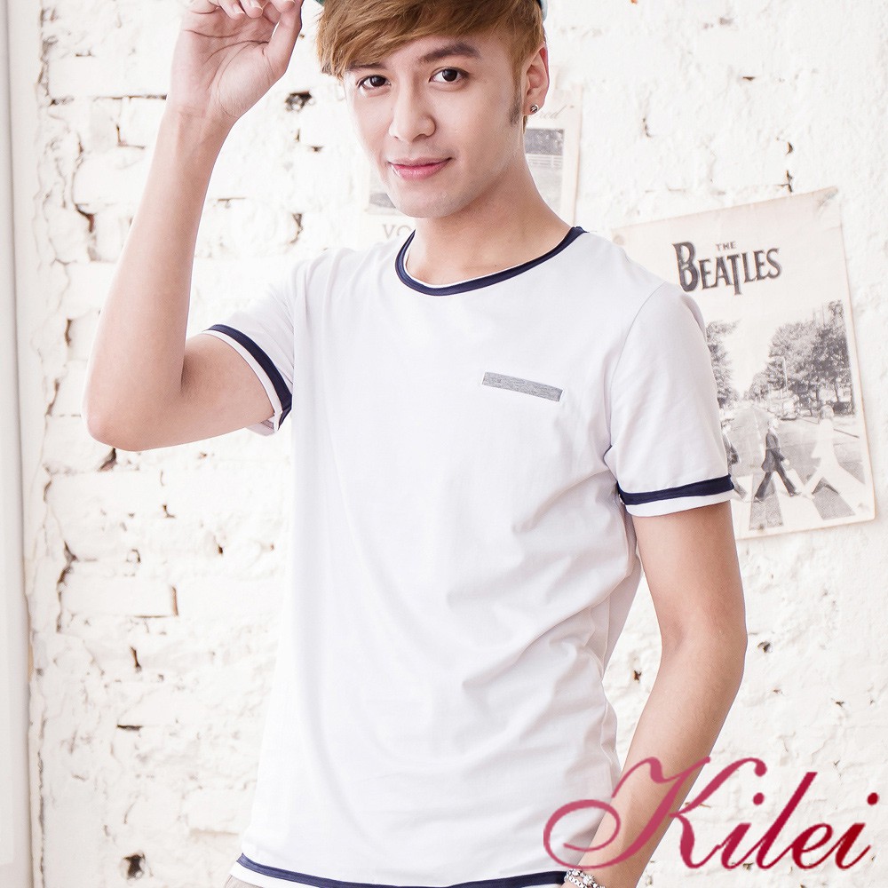 【Kilei】簡約滾邊假口袋素面棉T恤XA1436(簡潔白)賠售特價
