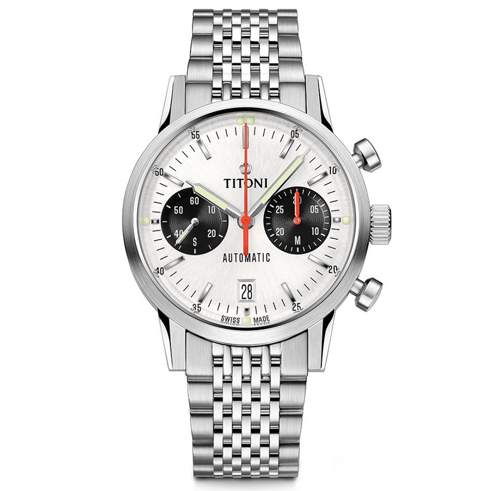 【聊聊甜甜價】TITONI 梅花錶 傳承系列 熊貓 復刻 計時機械腕錶 / 41mm / 94020S-680