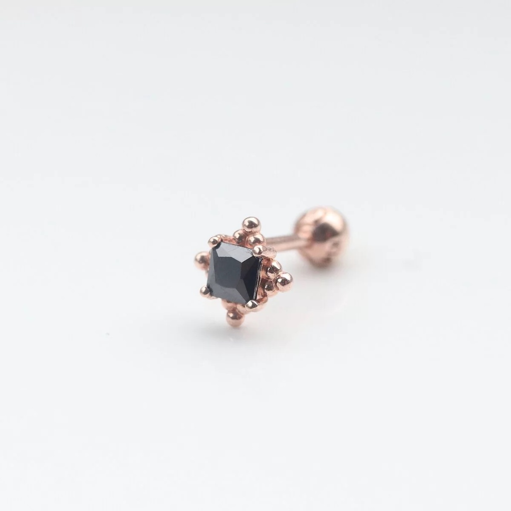 14K 菱形珠珠黑鎖珠耳環 (單個)