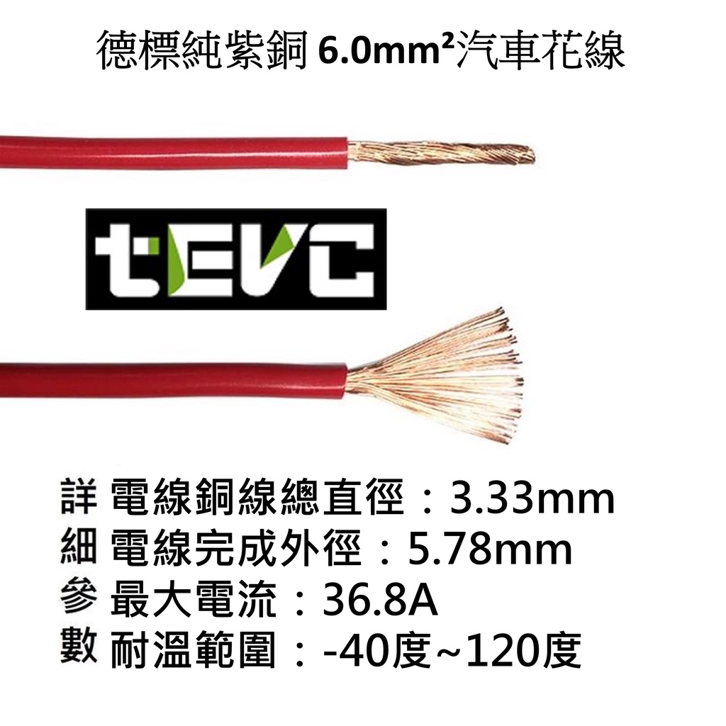 《tevc》6.0 mm² 德規 歐規 汽車花線 耐溫 車用電線 AVSS 10AWG 花線 車用配線 機車 W002
