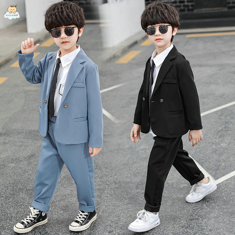 男童西裝 兒童西裝禮服 童裝春裝男童套裝2021新款兒童韓版洋氣小西裝兩件套男孩英倫帥氣