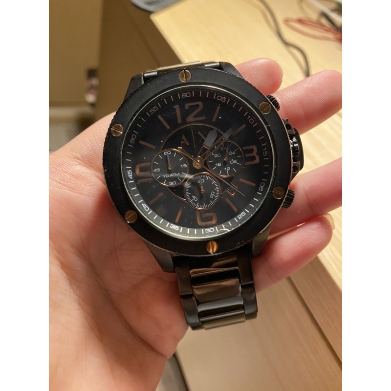 AX1513 ARMANI EXCHANGE三眼 手錶 大錶面黑面玫瑰金 54mm