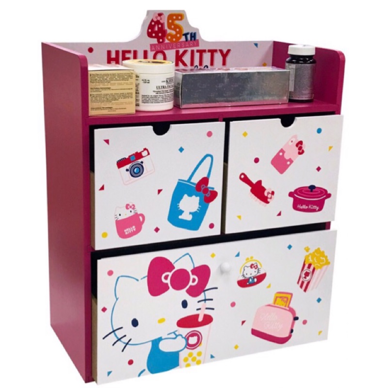【羅曼蒂克專賣店】 正版 木製 Hello Kitty  收納三抽櫃 收納櫥櫃 收納櫃 KT-630064