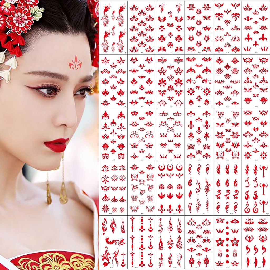花鈿眉心貼古裝美仙女漢服紋身貼防水持久性感古代兒童額頭貼寫真 蝦皮購物