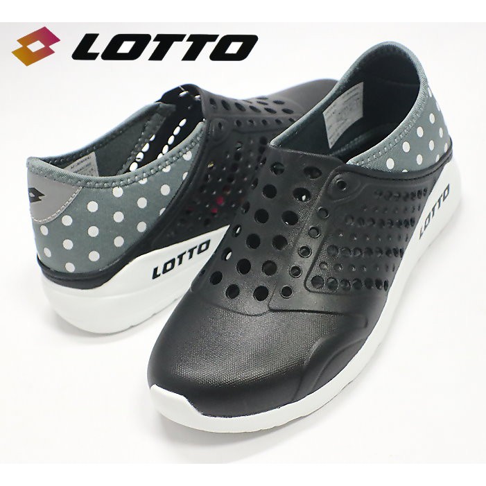 義大利運動品牌lotto 波點輕便洞洞鞋 休閒涼鞋 0360 黑 蝦皮購物