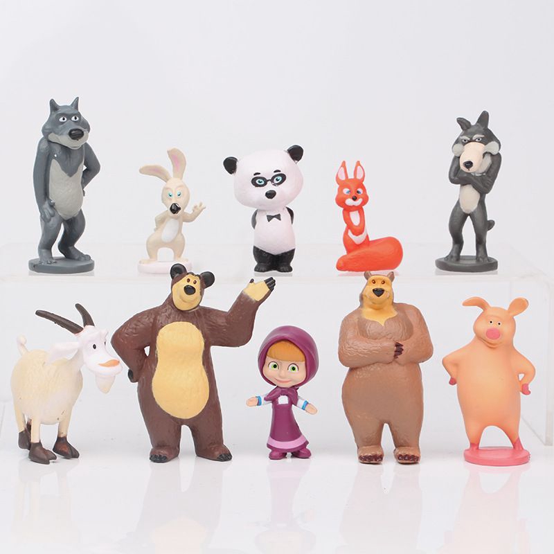 10 件/套瑪莎和熊可動人偶可愛娃娃蛋糕裝飾玩具套裝玩具蛋糕裝飾玩具