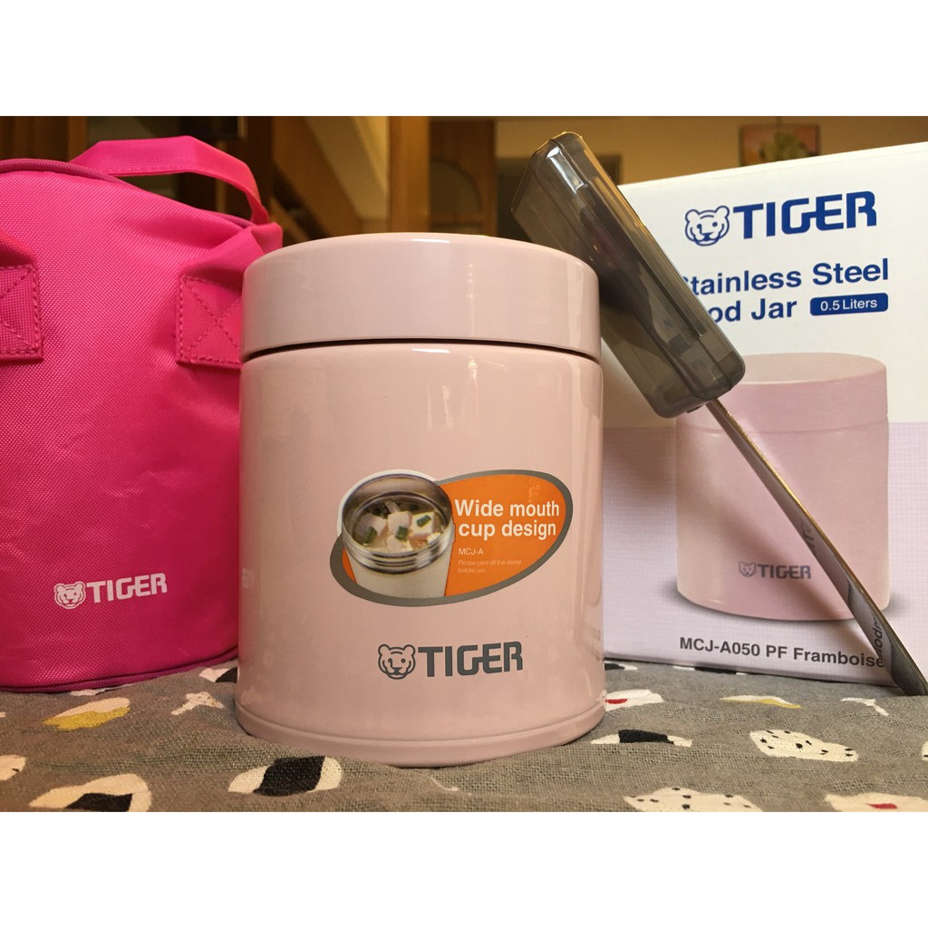 （全新）TIGER虎牌 500cc不鏽鋼真空食物罐 附外袋&amp;不鏽鋼匙(MCJ-A050-PF) 粉紅色