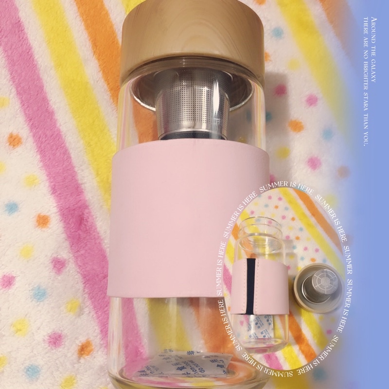 💖全新 時尚 粉色 泡茶 濾網 保溫瓶 隨身瓶 健康水杯 玻璃杯