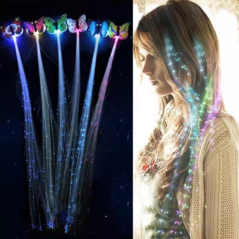 1pc 閃光燈 LED 燈光纖辮子夜光假髮髮飾蝴蝶發光髮夾派對用品