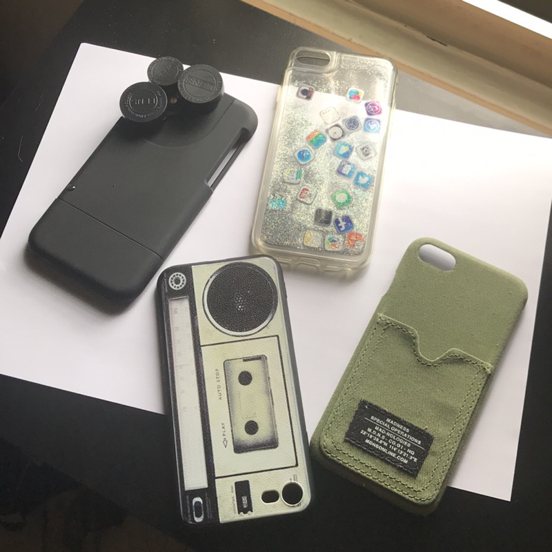iphone 7 二手手機殼（四合一鏡頭、流沙app款、軍綠插卡式、復古收音機）