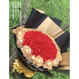 亞筑【台灣現貨】玫瑰香皂花+金莎花for 99朵『愛妳久久』花束 情人節/求婚/畢業花束/生日/教師節/二次進場