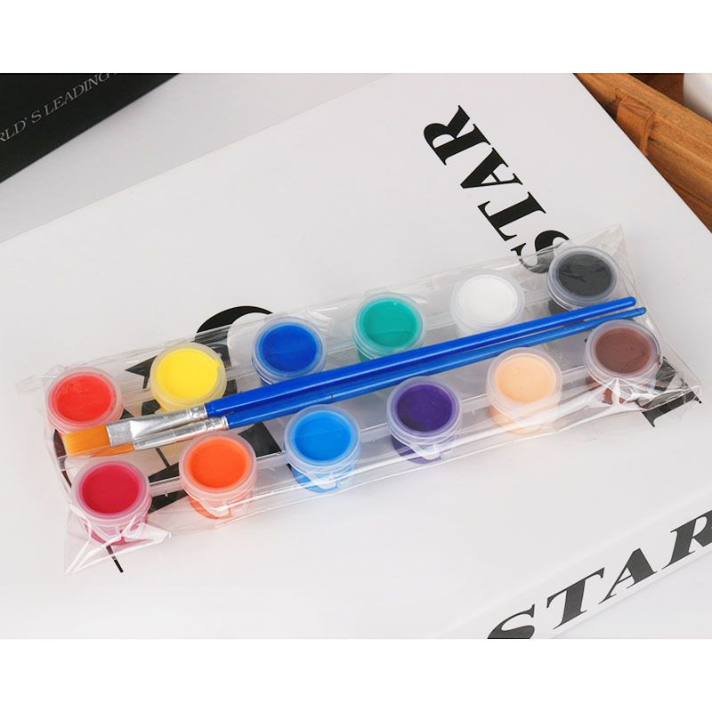 12&amp;6色壓克力原料+描繪筆+平頭畫筆/丙烯顏料 防水顏料 現貨供應