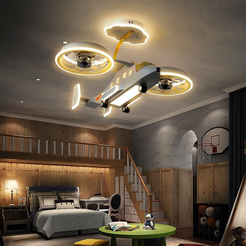 風扇飛機燈兒童房男孩臥室吊燈創意阿凡達戰斗直升機模型房間燈飾