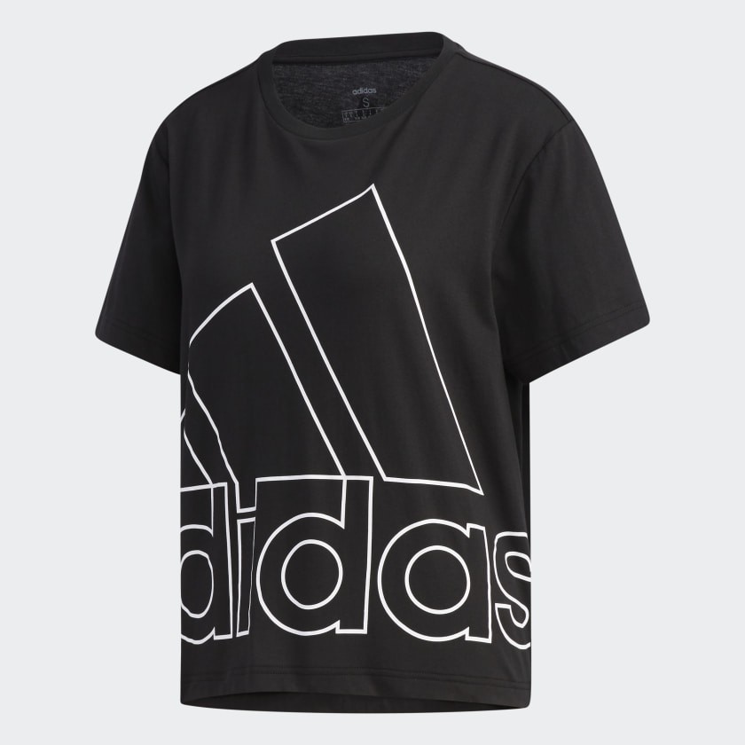 Adidas 女款黑色男友風大LOGO短袖上衣-NO.GK3330