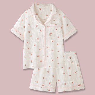 白桃の氣泡水～日系ins風純棉紗布睡衣女夏季短褲甜美學生家居服