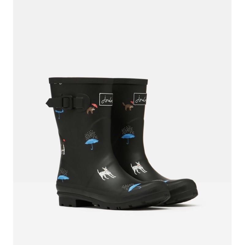Miolla 英國品牌Joules 黑可愛雨傘狗狗中筒雨鞋/雨靴