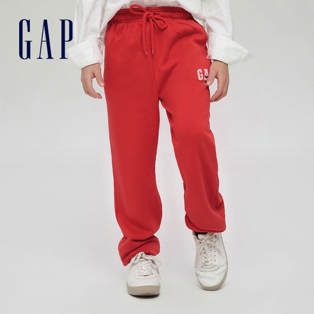 Gap 兒童裝 Gap x Disney迪士尼聯名 Logo刷毛棉褲-紅色(778352)